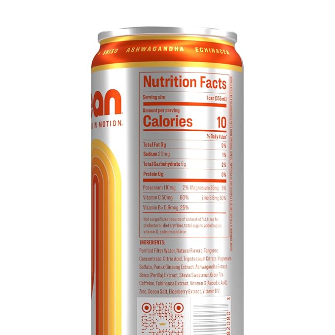 MŌCEAN Mandarin Energy Drink 12 fl oz (Pack of 12) Clean Adult Energy Drink with 130mg Caffeine Adaptogens &amp Minerals No Taurine No Sucralose No Candy Flavors