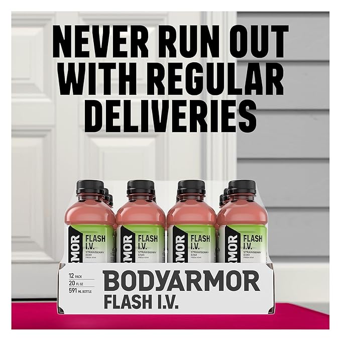 BODYARMOR Flash I.V. Electrolyte Beverage Tropical Punch Hydration Drink with Coconut Water For Rapid Rehydration Post Workout Recovery 20 Fl Oz (Pack of 12)