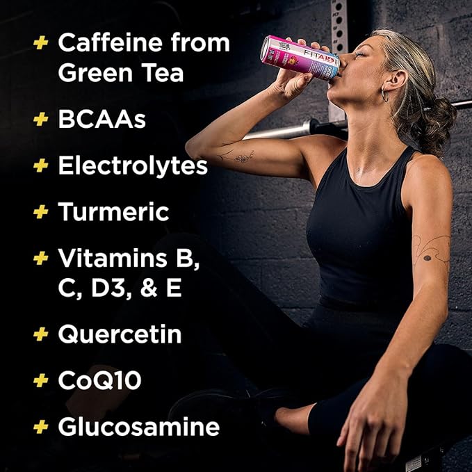 FITAID ENERGY 200mg Natural Caffeine Keto Raspberry Hibiscus Optimum Performance Formula: BCAAs Quercetin Electrolytes Omega-3s 15 calories Paleo Vegan &amp GlutenFree 12 Fl Oz (Pack of 12