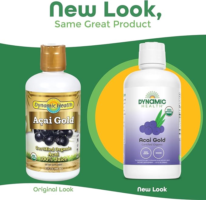Dynamic Health Acai Gold | Organic Acai 100% Juice | Vegetarian No Gluten or BPA Dietary Supplement | 32oz 32 Serv