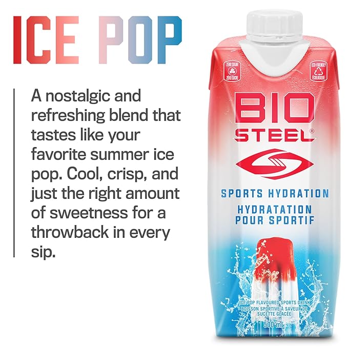 BioSteel Sports Drink Great Tasting Hydration with 5 Essential Electrolytes Ice Pop Flavor 16.7 Fluid Ounces 12-Pack