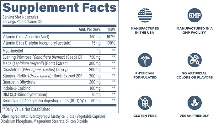Revive MD Hormone Balance for Women – Hormone Support Supplement w/Myo-Inositol Chaste Berry DIM Vitamins C &amp E Evening Primrose Oil – Health &amp Hormonal Balance (180 Capsules 30 Servings)