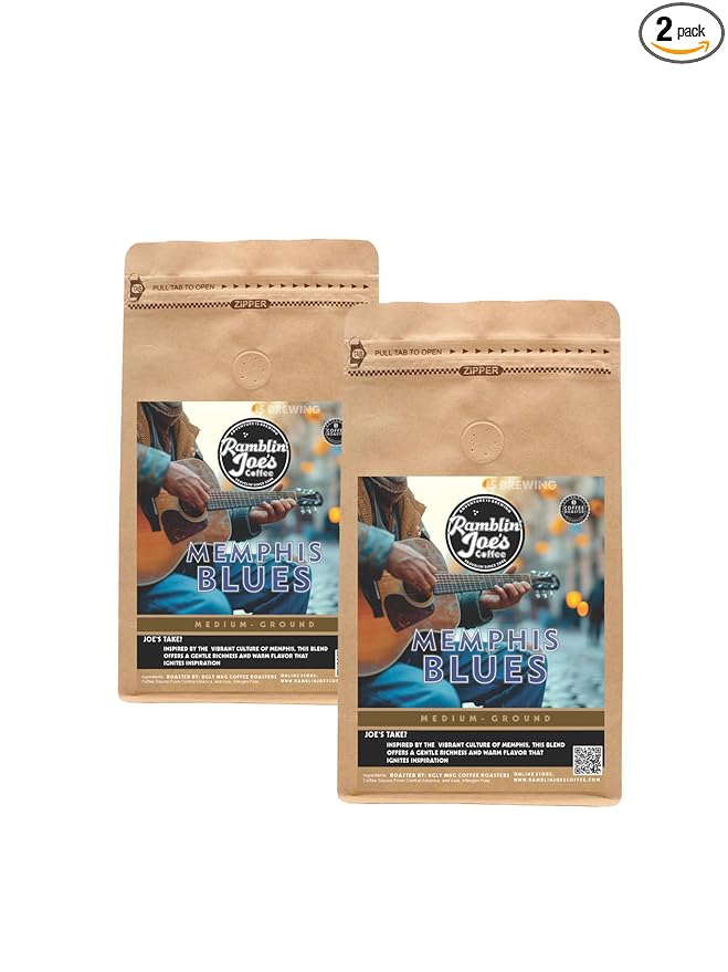 Ramblin' Joe's Coffee Medium Roast | 2-12oz Whole Bean Coffee packs (Memphis Blues Whole Bean)