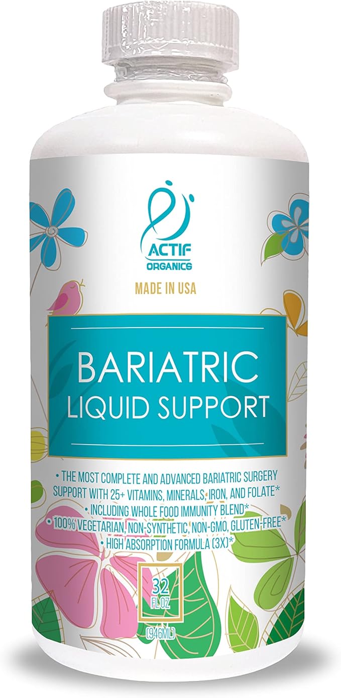 Actif Organic Bariatric Liquid Support With 25+ Organic Vitamins And Minerals For Bariatric Surgery Advanced Formula Non GMO 32 Oz