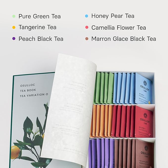 OSULLOC TEA VARIATION O (36 Count 6 Types x 6 ea) Elegant &amp Sophisticated designed Gift Set 6 Premium Organic Pure &amp Blended Tea from Jeju Island