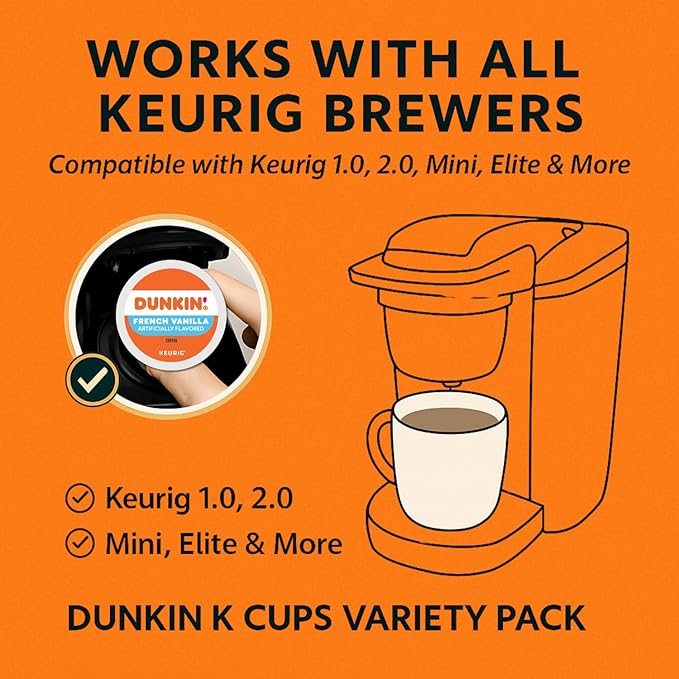 Dunkin K Pods Variety Pack – Original 100% Colombian Midnight Dark Roast Turtle Love Caramel Me Crazy Candy’d Almond French Vanilla Hazelnut – 16pcs 8 Flavors Coffee Gift Box Keurig Compatible