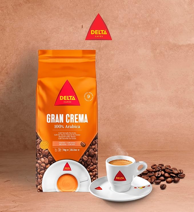 Delta Cafés Gran Crema 1kg/35.2oz Whole Bean Coffee - 100% Arabica - Guatemala &amp Colombia Origin Beans Aromatic Notes Intense with Crema