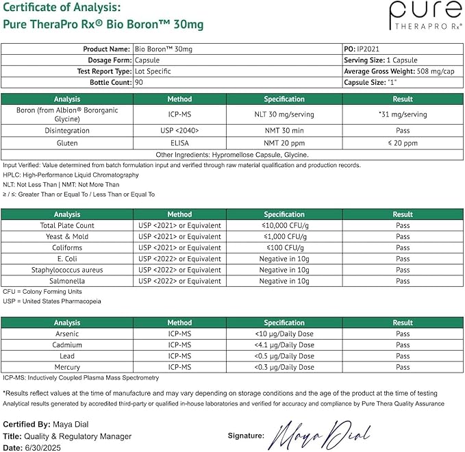 Pure TheraPro Rx Bio Boron 30mg/Capsule 90 Capsules Bororganic Glycine Boron Supplements for Men &amp Women Vegan Mineral Supplements for Bones Cardiovascular Function &amp Immunity Support