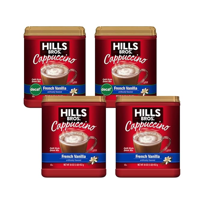 Hills Bros. Cappuccino Variety Pack - French Vanilla &amp Decaf French Vanilla (2 Each / 16oz)