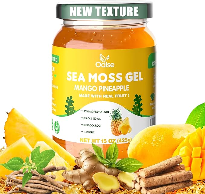 OALSE Mango Sea Moss Gel - Natural Irish Seamoss Gel with Ashwagandha Root Burdock Root Turmeric - Non-GMO Gluten-Free Vegan