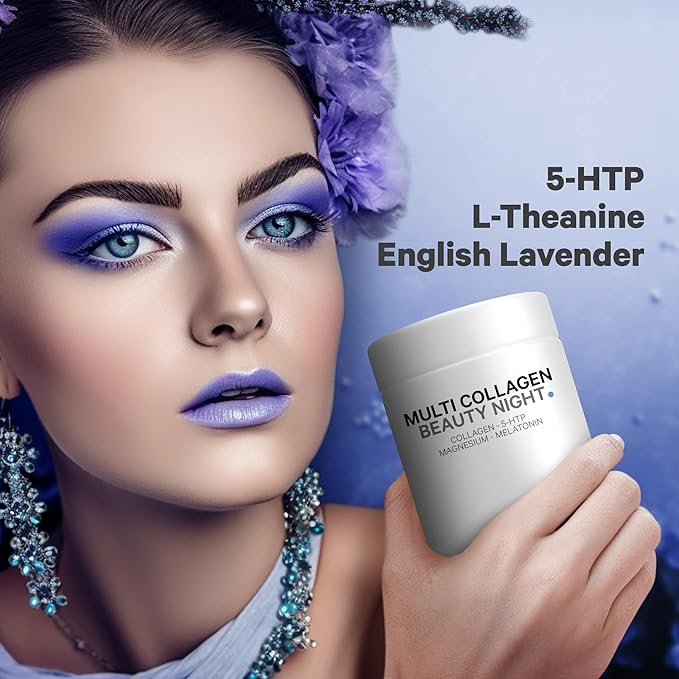 Codeage Multi Collagen Protein Beauty Night - Melatonin Magnesium Bisglycinate 5-HTP L-Theanine English Lavender Flower Bone Broth - Vitamins - Supplement - Sleep Pills - Non-GMO - 150 Capsules
