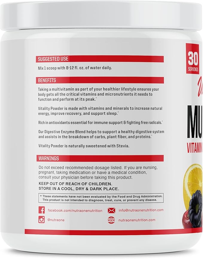 NutraOne Vitality Vitamin Powder Powdered Vitamin and Mineral Supplement (Fruit Punch - 30 Servings)