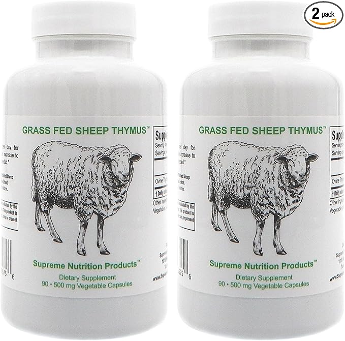 Supreme Nutrition Sheep Thymus - 100% Grass Fed and Finished in New Zealand 90 Capsules of Pure Ovine Thymus (Pack of 2)