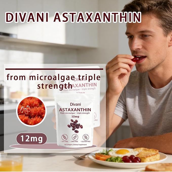 Cyano Divani Astaxanthin 12mg 4-Month SupplyEasy to Swallow Non-GMO120 Softgels