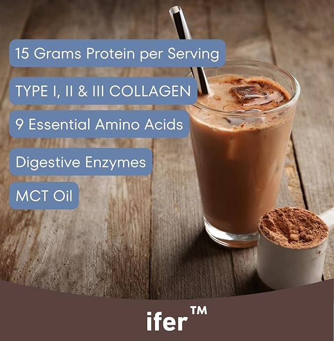ifer 16-Hour Chocolate Collagen Protein/Type I II III Collagen / 15 Grams Vegan Protein / 18 Added Amino Acids/MCT Oil/Approved for Intermittent Fasting/Digestive Enzymes / 500 Grams