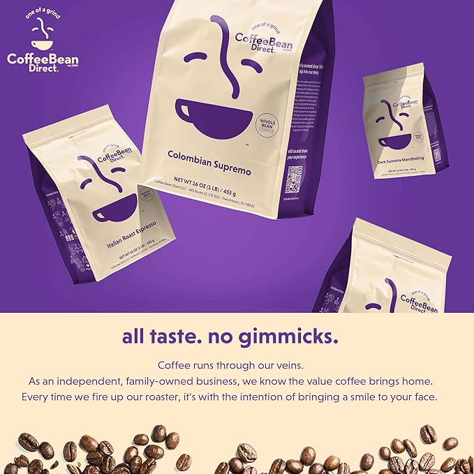 Coffee Bean Direct Half-Caff Colombian Whole Bean Coffee Light Roast 1 Pound Bag (Pack of 1)