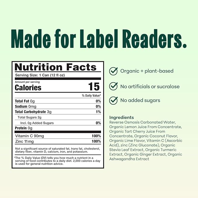 NOOMA - Daily Wellness Soda - Low Calorie &amp Low Sugar Healthy Soda - Organic &amp No Sucralose or Aspartame - Supports Muscle Recovery &amp Immune System - Vegan - Coconut Lime - 12 Pack (12oz e
