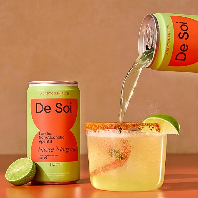 De Soi Haute Margarita 12-Pack – Sparkling Non-Alcoholic Margarita-Style Drink with Adaptogens L-Theanine Lion’s Mane &amp Reishi Mushroom Bold Mocktail Alternative