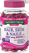 Nature's Truth Superior Strength Hair/Skin/Nails with Argan/Coconut Oil/Collagen (Pack of 2)
