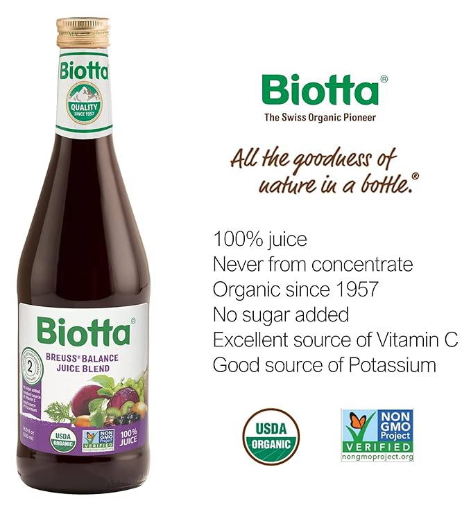 Biotta Organic Breuss Balance Juice - 100% Vegetable Juice for Energy Immunity &amp Wellness - Excellent Source of Nutrients - All Natural Non-GMO Gluten-Free (16.9 Fl Oz Pack of 6)