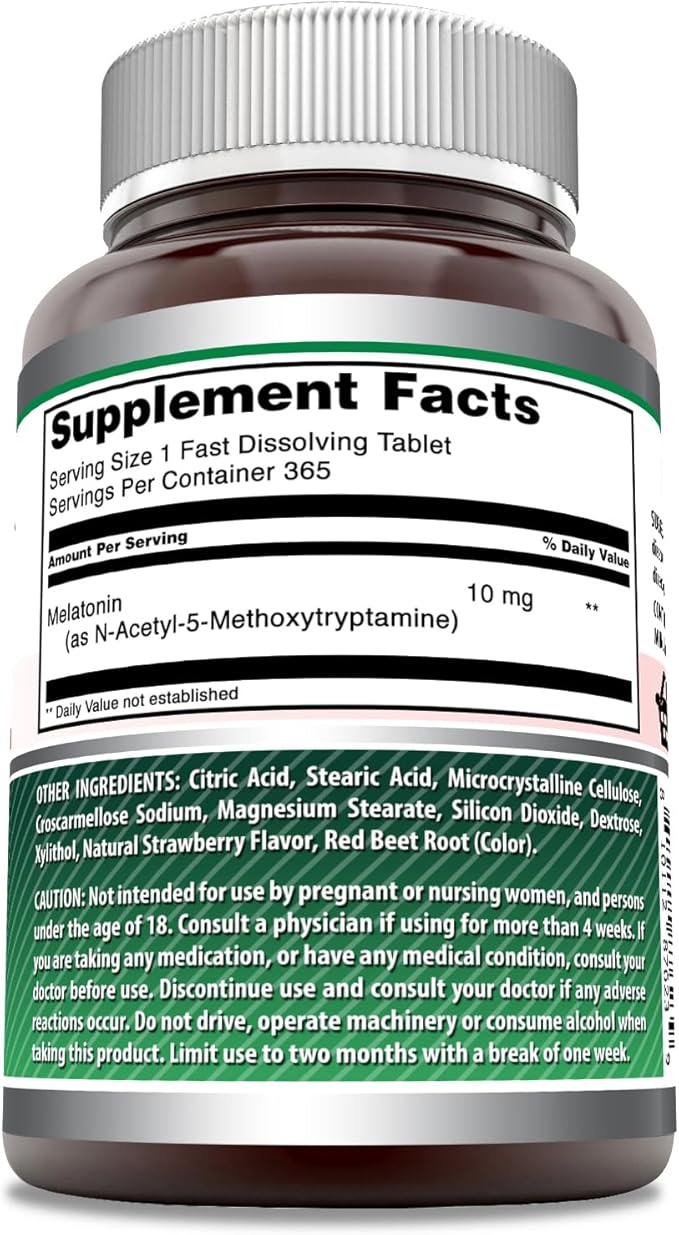 Amazing Formulas Melatonin 10 Mg | Fast Dissolving Tablets Supplement | Non-GMO | Gluten-Free | Made in USA (365 Count | Strawberry)