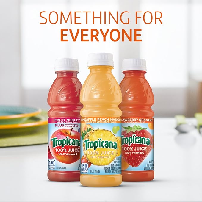 Tropicana 100% Juice 3-Flavor Fruit Blend Variety Pack 10 Fl Oz Bottles (Pack of 48)