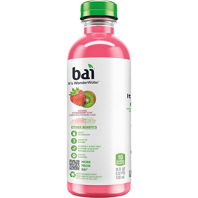 Bai Antioxidant Infused Water Beverage Kupang Strawberry Kiwi with Vitamin C and No Artificial Sweeteners 18 Fluid Ounce Bottle 12 Pack