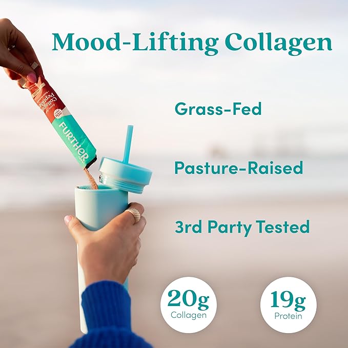 Further Food Chocolate Collagen Peptides Powder with Reishi Mushroom - 100% Grass-Fed Hydrolyzed Type 1 &amp 3 20g of Collagen per Serving Supports Skin Hair Nails &amp Joints Stick Packs 9.7