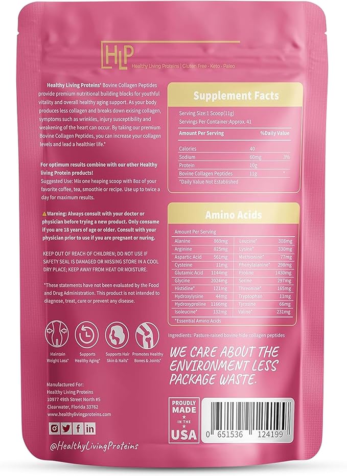 Healthy Living Proteins - Hydrolyzed Bovine - Protein Collagen Type 1 &amp 3 Unflavored -Collagen Powder - Grass Fed Pastured Rasied - Bovine Peptides - Keto &amp Paleo - Gluten Free (Unflavored 16