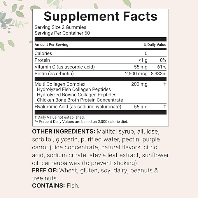 Micro Ingredients Multi Collagen Peptides 120 Collagen Gummies | Type IIIIIIVX Protein with Biotin Hyaluronic Acid &amp Vitamin C Complex | Pomegranate &amp Berry Flavored | Sugar Free Non-G