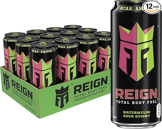 Reign Total Body Fuel Watermelon Sour Gummy Fitness &amp Performance Drink 16 Fl Oz (Pack of 12)