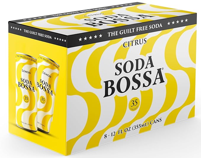 Soda Bossa Sparkling Lemon Flavor Low-Calorie Gluten Free &amp Guilt-Free Drink - Natural Craft Soda - 8-12 FL OZ Cans/Box (Pack of 1 Box)