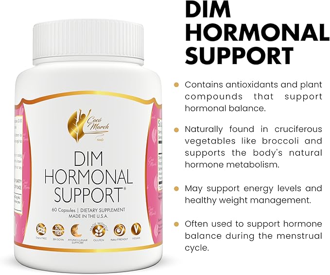 Cocó March DIM Supplement for Women – Supports Hormonal Balance Skin Care &amp Natural Estrogen Metabolism – Detox &amp Cell Health – Gluten Free Soy Free Dairy Free Vegan &amp Keto Friendly –