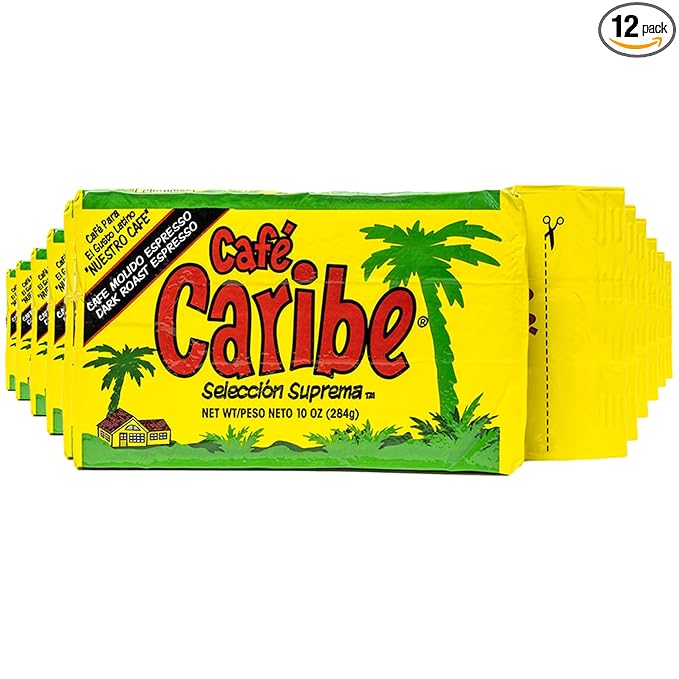 CAFE CARIBE 100% Espresso Coffee Brick Dark Roast Ground Coffee 10 Oz. (Pack of 12)