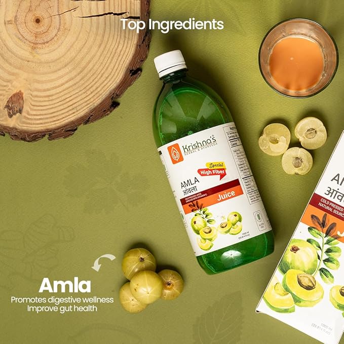 Krishna's Special Amla High Fiber Juice - 1000 ml | Fresh cold pressed Amla Juice | Helps Boosts Skin and Hair Health | Helps Detox | Rich in Vitamin C | Natural Immunity Booster