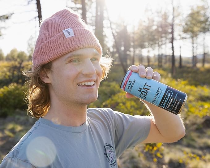 BeGOAT Clean Energy | Blue Raspberry Zero Sugar | 6 Ingredients Plant-Based Zero Sugar Non-GMO Vegan | 200mg Natural Caffeine | 12 fl oz Cans (Pack of 12)