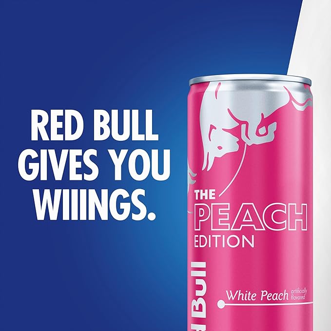 Red Bull Peach Edition Energy Drink White Peach 12 fl. oz. 24 cans with 114mg Caffeine Taurine &amp B Vitamins
