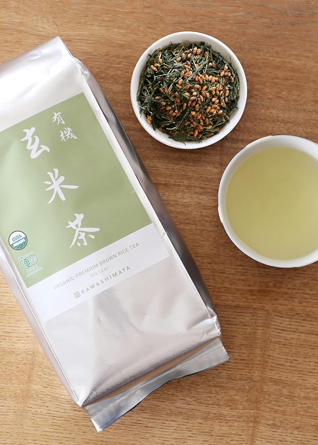 Kawashimaya Organic Genmaicha 35.27 oz (1000g) - Japanese Green Tea with Roasted Brown Rice Loose Leaf Made in Japan