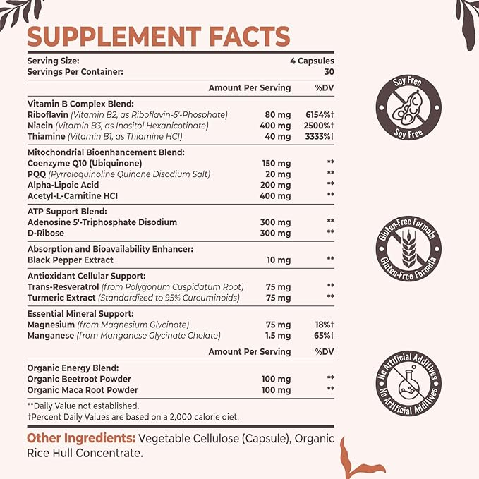 Resciency 2326 MG Mitochondrial Supplements with ATP Vitamins CoQ10 &amp PQQ More Effective Than Creatine HMB &amp Nitric Oxide Energy Endurance Strength Recovery &amp Muscle Organic 240 C