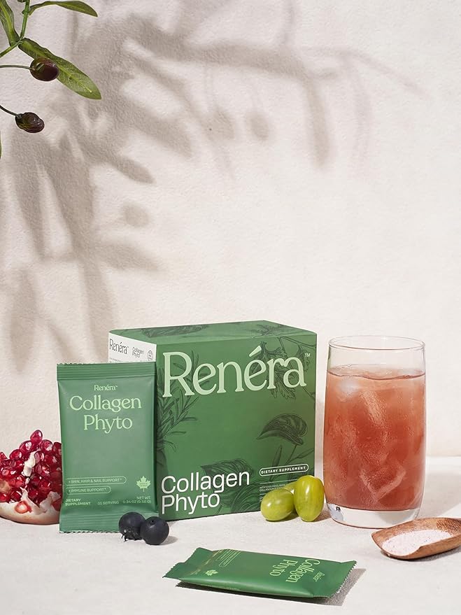 Renéra - Collagen Phyto Powder with Marine Collagen Peptides &amp Postbiotic Clinically Studied Ingredients for Healthy Skin Hair Nails and Immunity Healthy Aging Support* - 12 Packets