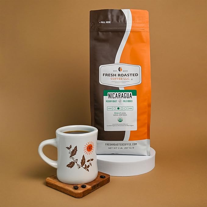 Fresh Roasted Coffee Organic Nicaragua | USDA Organic Kosher | Medium Roast 2 lb (32 oz) Whole Bean