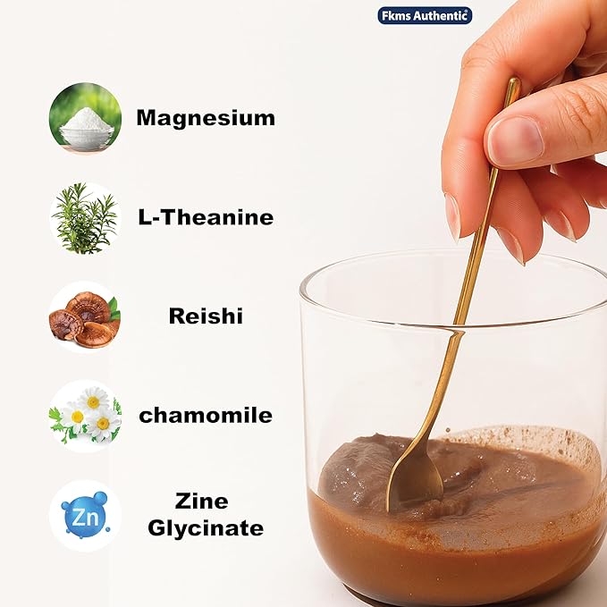 FKMS Authentic Nighttime Magnesium Hot Cocoa Calming Melatonin-Free Sleep Support Natural Sleep Aid Drink Mix for men &amp Woman - Hot Chocolate Powder with L-Theanine Chamomile and Zinc Magnesiu
