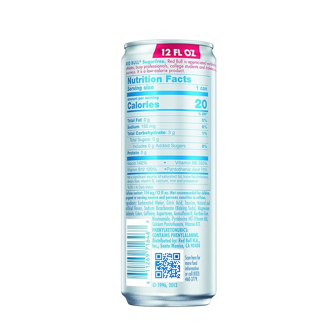 Red Bull Sugar Free Energy Drink with 114mg Caffeine plus Taurine &amp B Vitamins 12 Fl Oz Pack of 16 Cans
