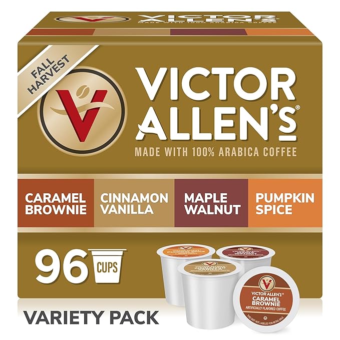 Victor Allen's Coffee Fall Harvest Variety Pack Medium Roast 96 Count Single Serve Coffee Pods for Keurig K-Cup Brewers