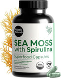 Atlantic Naturals Sea Moss with Spirulina Superfood Capsules - Multivitamin Supplement Supports Healthy Iron and Immune Health Alternative to Seamoss Gel and Powder - Irish Sea Moss Capsules (120 ct)