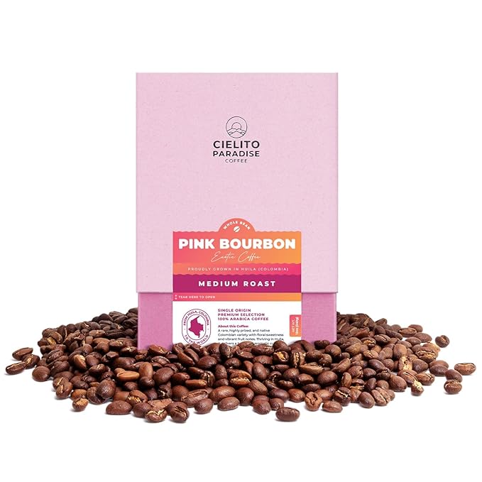Cielito Paradise Coffee Pink Bourbon Medium Roast Single Origin Whole Bean Coffee from Huila Colombia 12oz