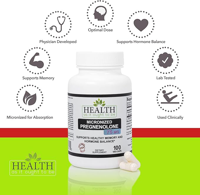 Health As It Ought To Be Pregnenolone 75mg Supplement – Micronized Form for Enhanced Absorption Tested for Purity and Strength | 100 Capsules