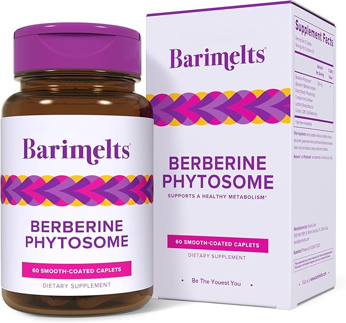 BariMelts Berberine Phytosome 550mg – Clinically Studied Berbevis for 4X Better Absorption vs Regular Berberine – Supports Metabolism &amp Blood Sugar – 60 Smooth-Coated Caplets