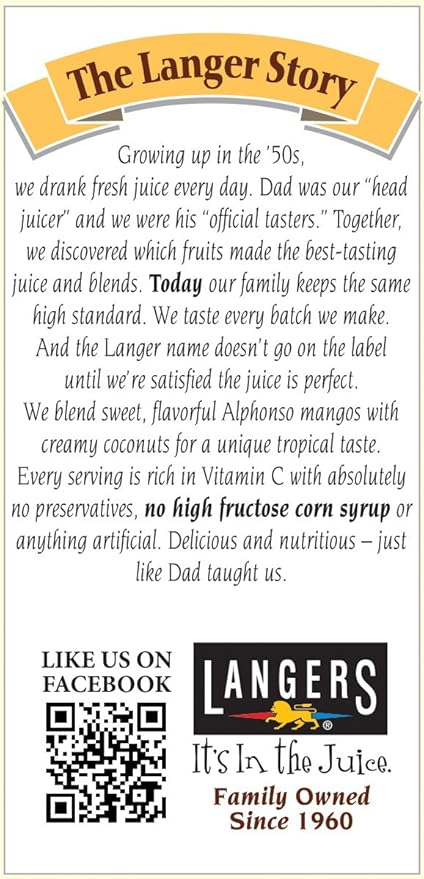 Langers Juice Mango Coconut Cocktail 64 Fl Oz (Pack of 8)