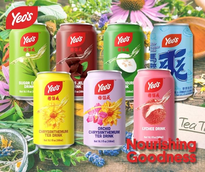 Yeo’s Lychee Drink 10.1 fl oz – Sweet Tropical Lychee Fruit Beverage Ready to Drink Serve Chilled or Over Ice (Pack of 24 Cans)